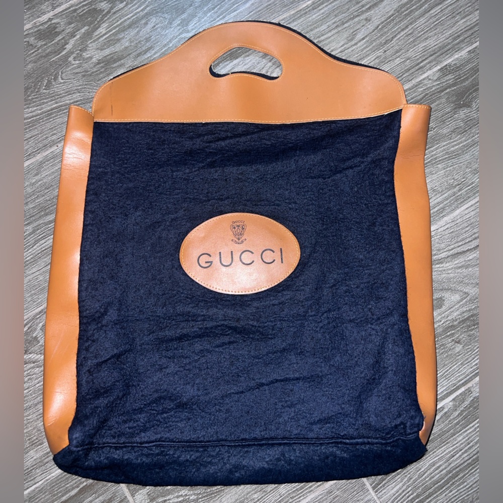 Rare Vintage Gucci Black and Brown/Tan Felt Tote Bag